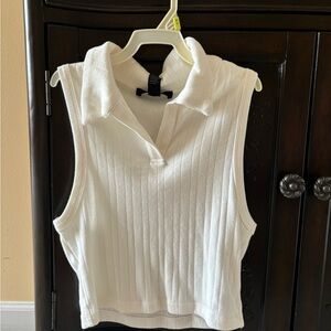 Forever 21 White Ribbed Polo Tank Top